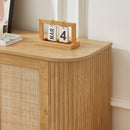 Contemporary Wave Shaped TV Stand With Rattan Doors