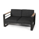 Loveseat With Slat Paneling And Aluminum Frame - Black