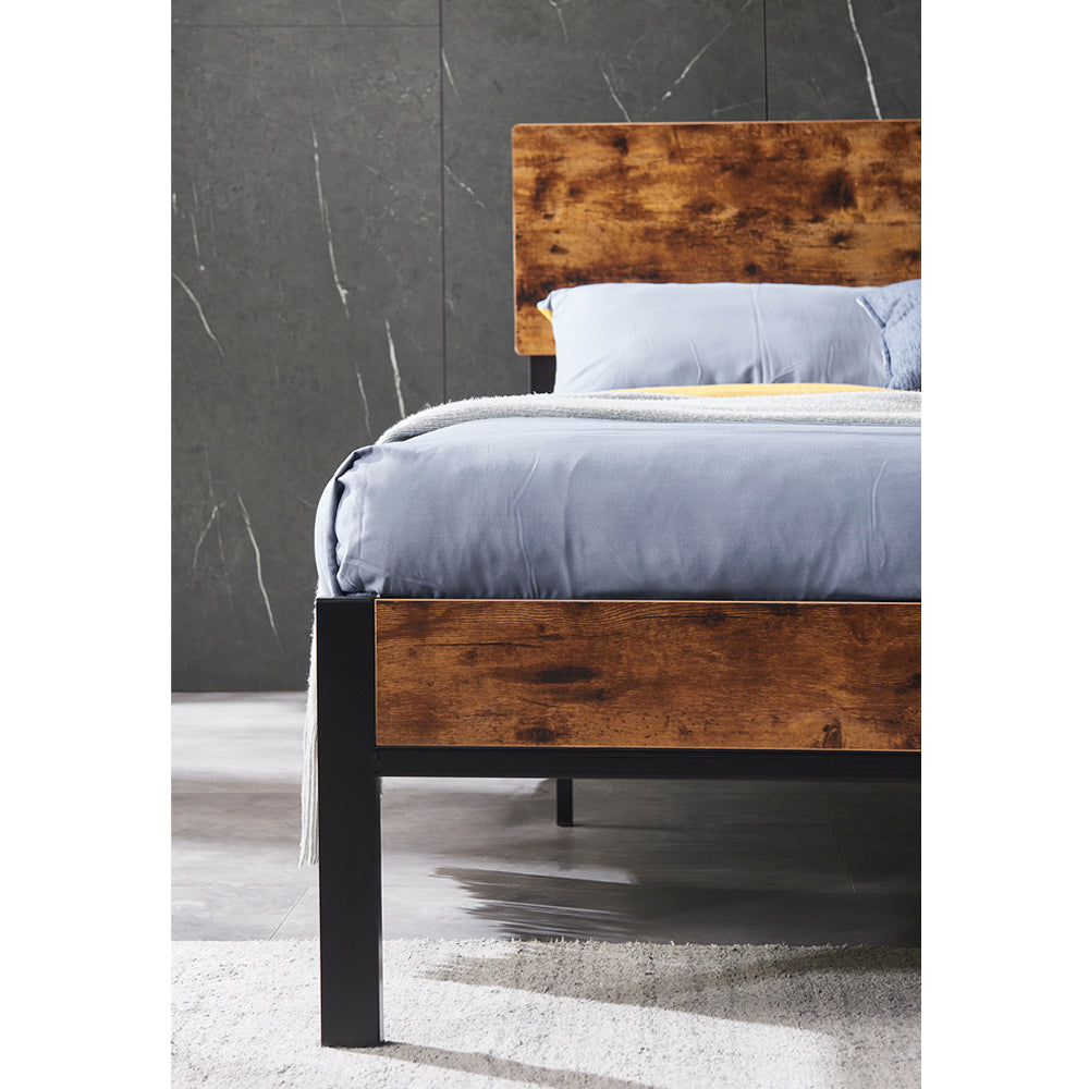 Queen Size Metal Platform Bed Frame with Wooden Headboard and Footboard, No Box Spring Needed, Large Under Bed Storage, Easy Assemble - Atlantic Fine Furniture Melbourne FL
