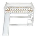 Full over Full Bunk Bed with Slide and Ladder in White Color