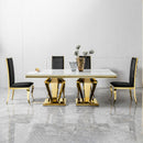 79.53 In. Elegant Marble Pattern Dining Table For 6 Or 8 Seats Polished Stainless Steel Base - Gold