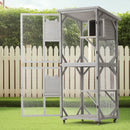 Large Cat House Outdoor Catio Cat Enclosures On Wheels, Kitty House With Upgraded Resting Box Waterproof Roof - Gray