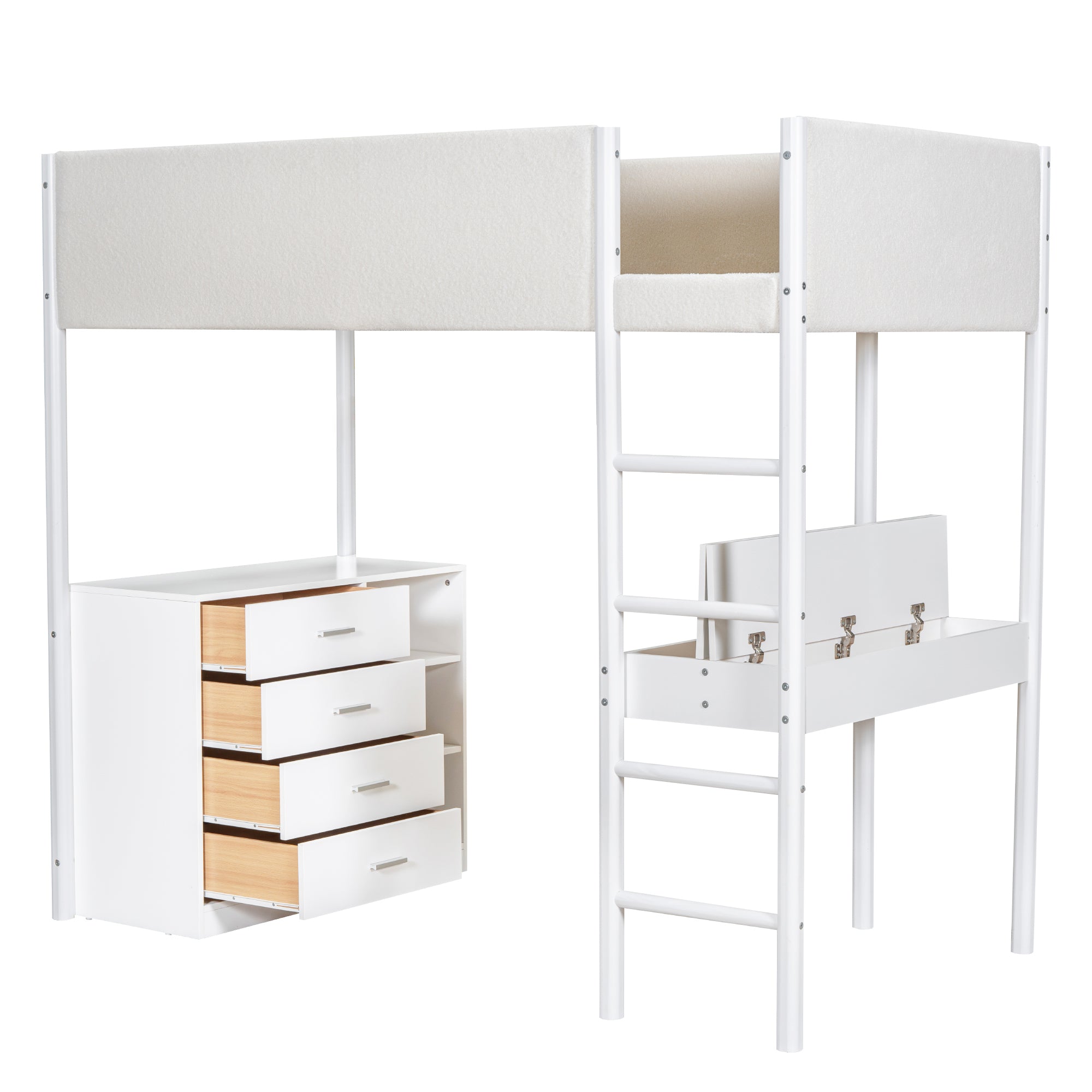 Twin Size Teddy FleeceLoft Bed Wood Bed, White - Atlantic Fine Furniture Melbourne FL