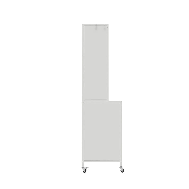 Contemporary Kitchen Pantry Cabinet With Glass Doors, Adjustable Shelves, Steel - Brushed Nickel
