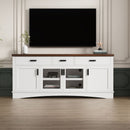 TV Console Stand, Glass Doors & Storage Drawers, Adjustable Shelves