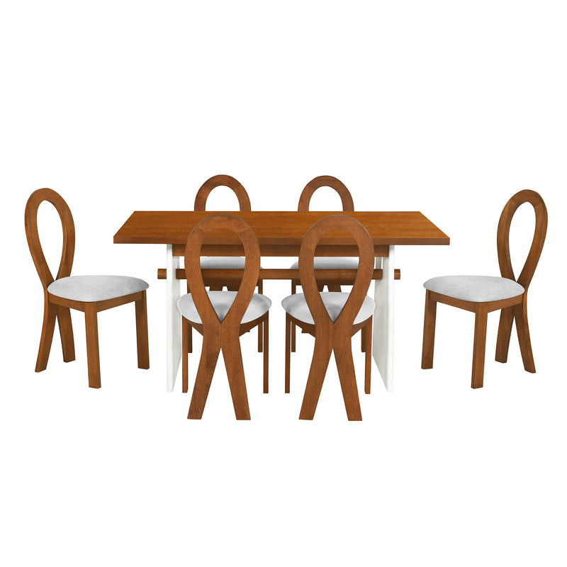 7 Piece Dining Table Set With Trestle Dining Table And 6 Upholstered Dining Chairs