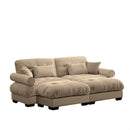 Modern Sectional Sofa With Ottoman, Round Bolster Armrests, Waist And Throw Pillows