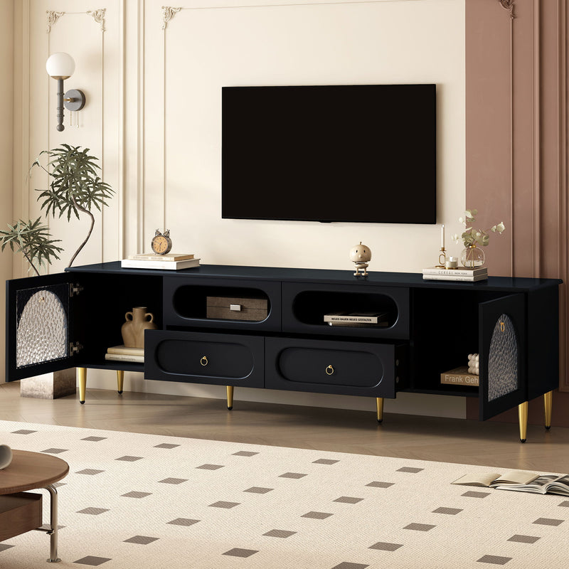 Retro TV Stand With 6 Metal Legs, 2 Cabinets, 4 Drawers And Anti-Tip Device