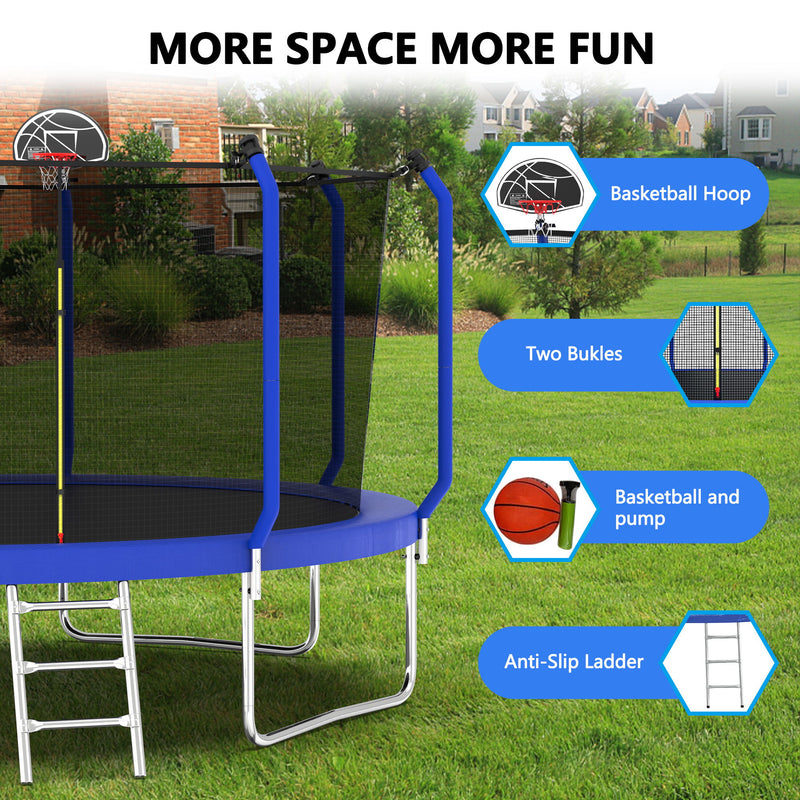 Trampoline With Basketball Hoop, Astm Approved Reinforced Type Outdoor Trampoline With Enclosure Net