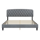 King size Adjustable Headboard with Fine Linen Upholstery and Button Tufting for Bedroom,  Wave Top  LIGHT GREY