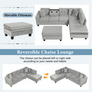 Modern Sectional Sofa With Storage Ottoman, L - Shape Couch With 2 Pillows And Cup Holders