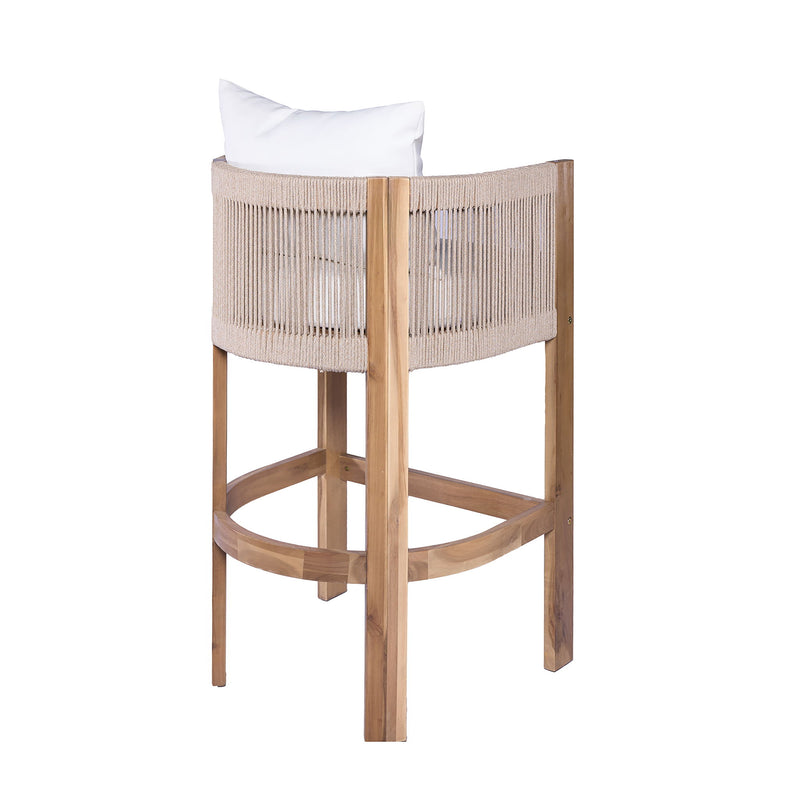 Modern Matera Barstool (Set of 2) With Wraparound Back And Rope - Teak / Beige