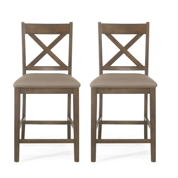 Farmhouse Style Counter Height Chair With Upholstered Seat