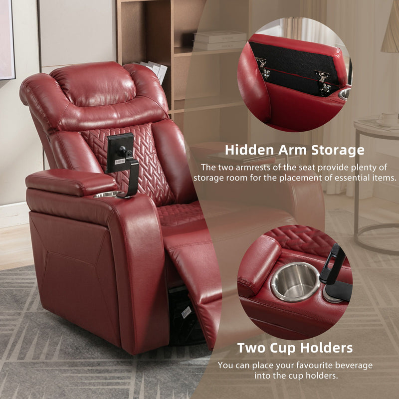 270° Swivel Power Recliner Individual Seat Home Theater Recliner With Comforable Backrest, Tray Table, Phone Holder, Cup Holder, USB Port, Hidden Arm Storage For Living Room