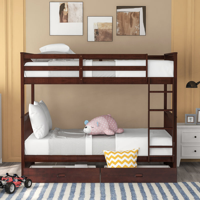 Twin-Over-Twin Bunk Bed with Ladders and Two Storage Drawers (Espresso)(OLD SKU:LT000265AAP)