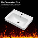 Wall Mounted Rectangular Bathroom Sink With 304 Stainless Steel Towel Bar & Overflow - White