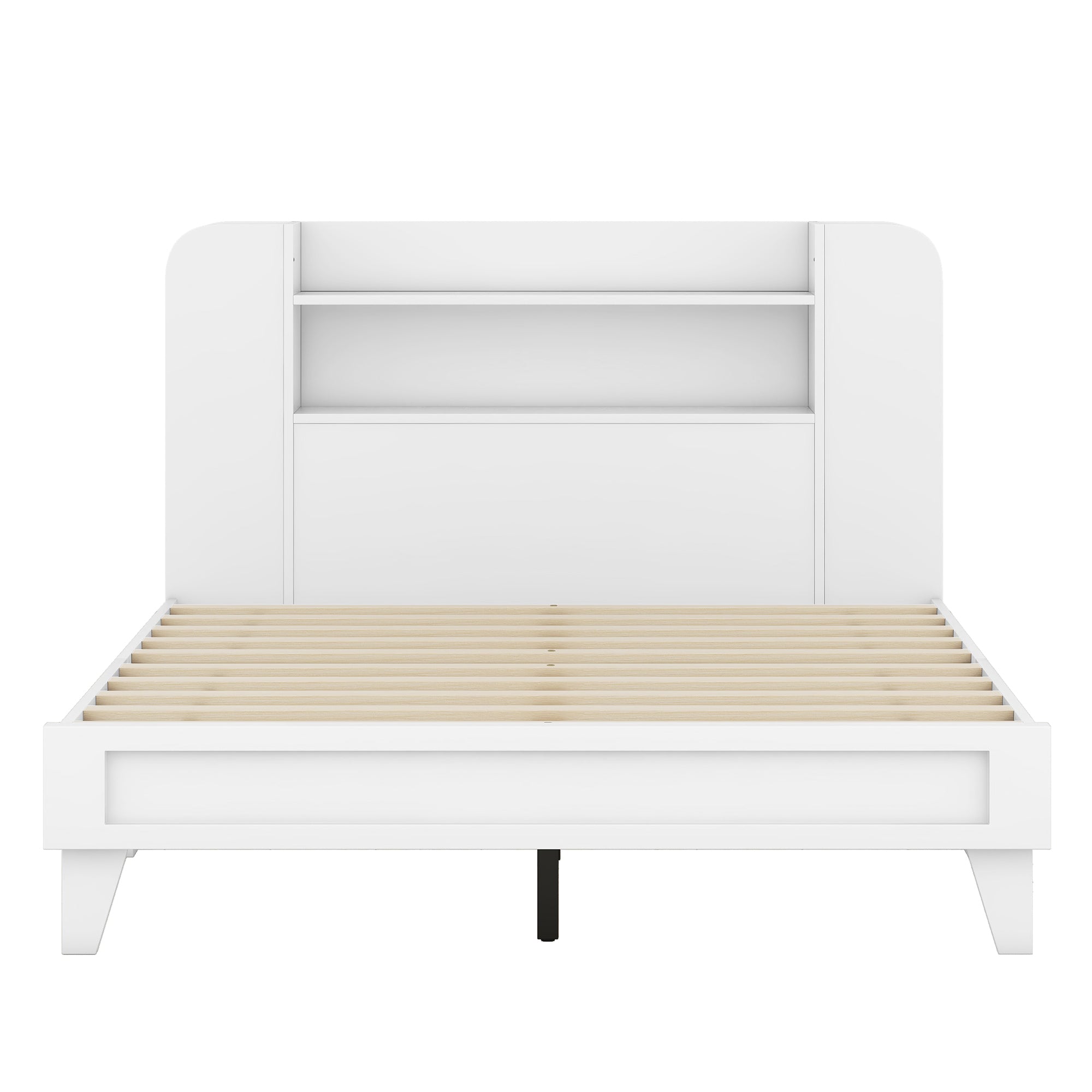 Full Size Platform Bed with Storage Headboard,Multiple Storage Shelves on Both Sides,White - Atlantic Fine Furniture Melbourne FL