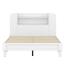 Full Size Platform Bed with Storage Headboard,Multiple Storage Shelves on Both Sides,White