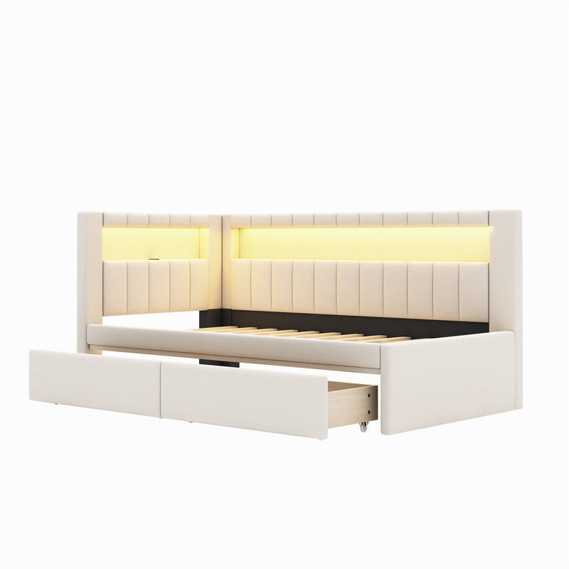 Upholstered Platform Bed With USB Ports And LED Belt