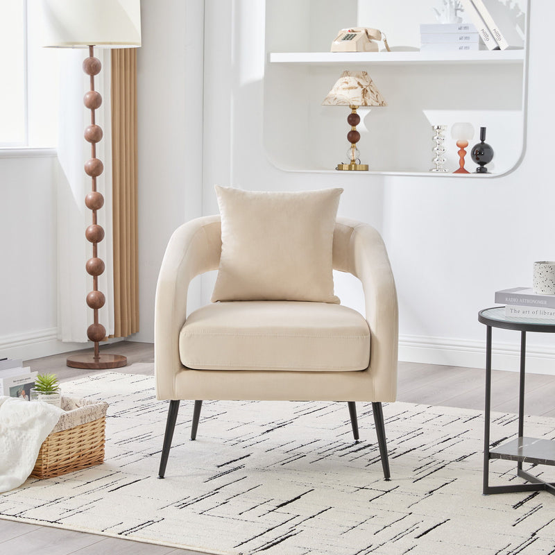 Open Back Accent Chair, Round Armchair For Living Room, Bedroom - Beige