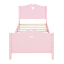 Twin Size Wood Platform Bed with Headboard,Footboard and Wood Slat Support  (Pink)