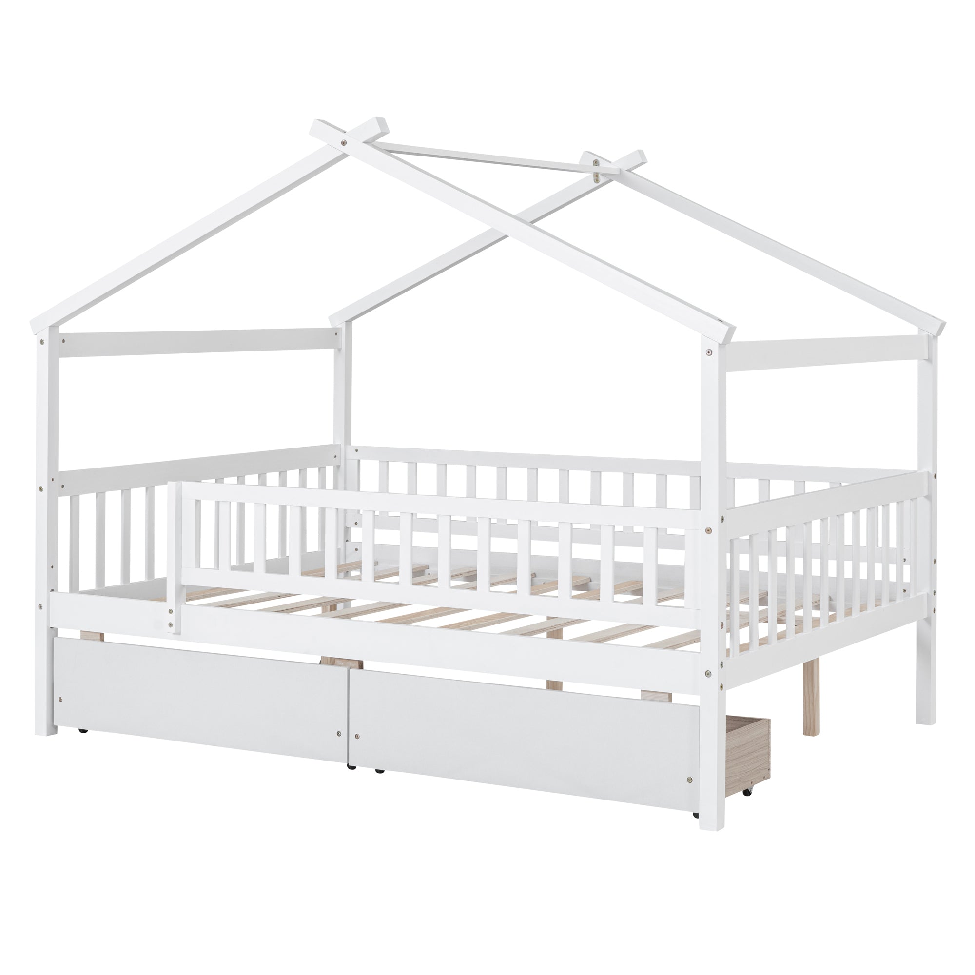 Full Size Wooden House Bed with Two Drawers, White - Atlantic Fine Furniture Melbourne FL