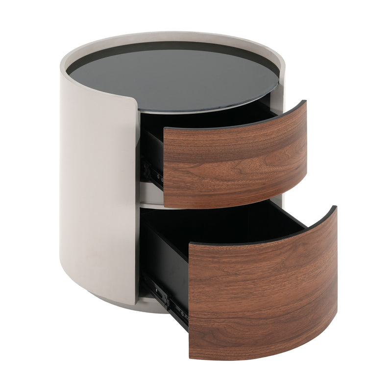 Italian Retro Double Storage Round Side Table - Gray Brown