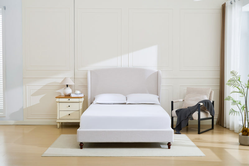 Windsor - Tall Headboard Upholstered Wingback Bed Premium Minimalist Designs No Box Spring Needed