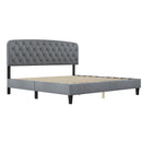 King size Adjustable Headboard with Fine Linen Upholstery and Button Tufting for Bedroom,  Wave Top  LIGHT GREY