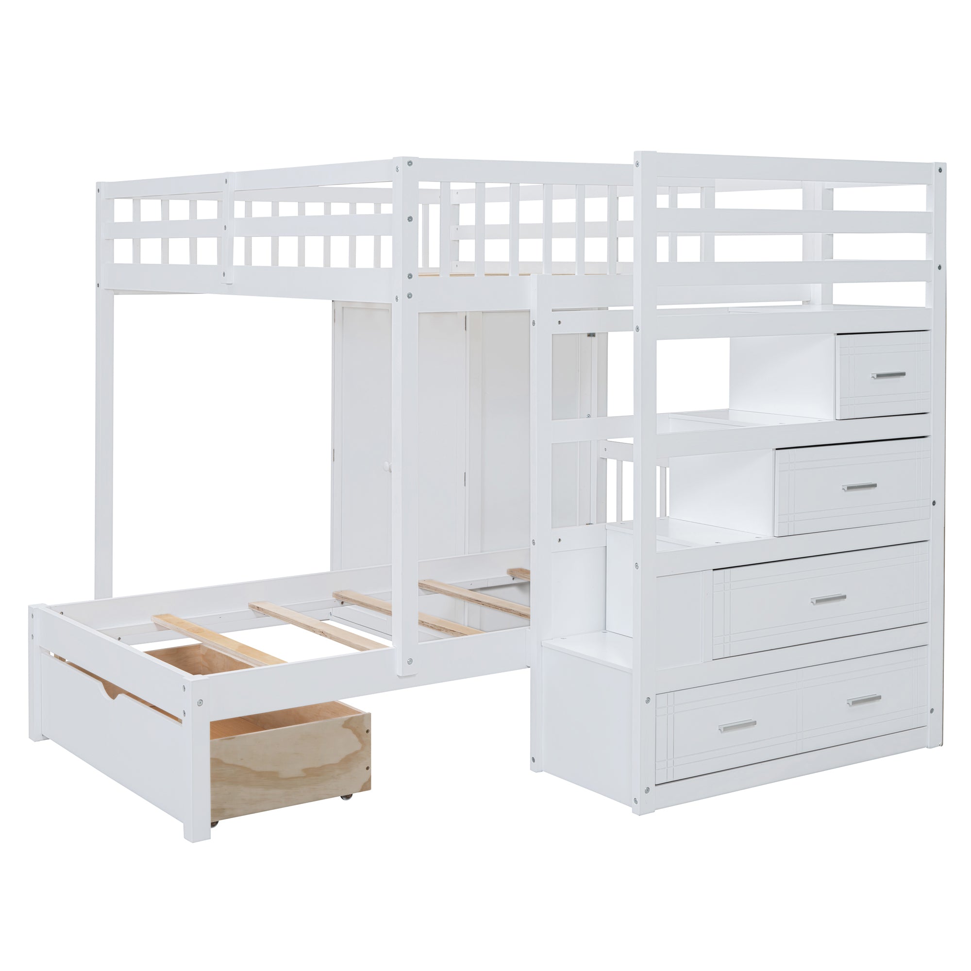 Full Over Twin Bunk Bed with Wardrobe, Drawers, White - Atlantic Fine Furniture Melbourne FL