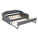Full Size Upholstery Daybed with Trundle and USB Charging Design,Trundle can be flat or erected,Gray