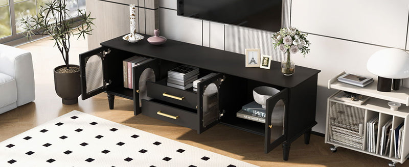 Retro TV Stand With Fluted Glass Doors