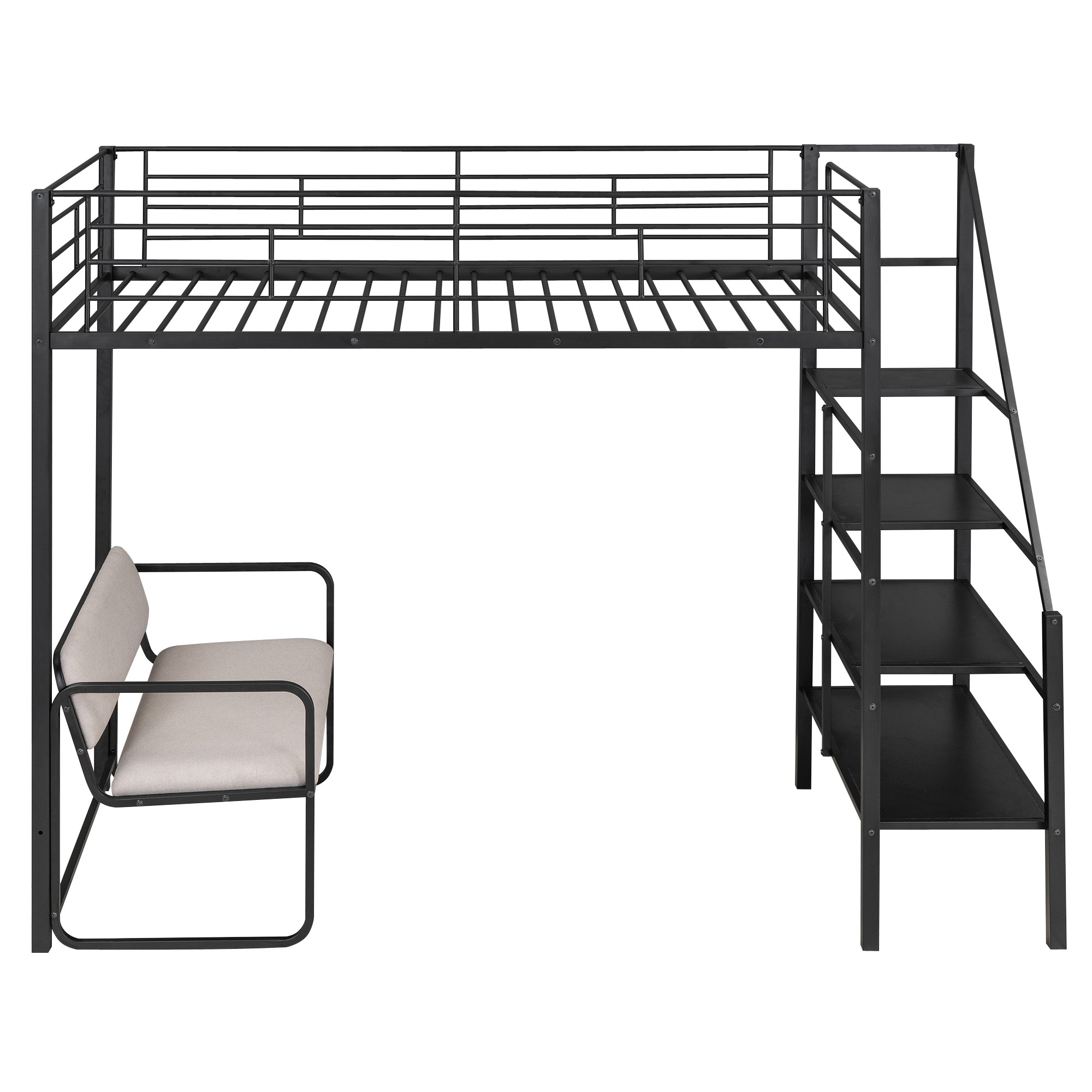 Twin Size Metal Loft Bed with Bench and Storage Staircase, Black - Atlantic Fine Furniture Melbourne FL
