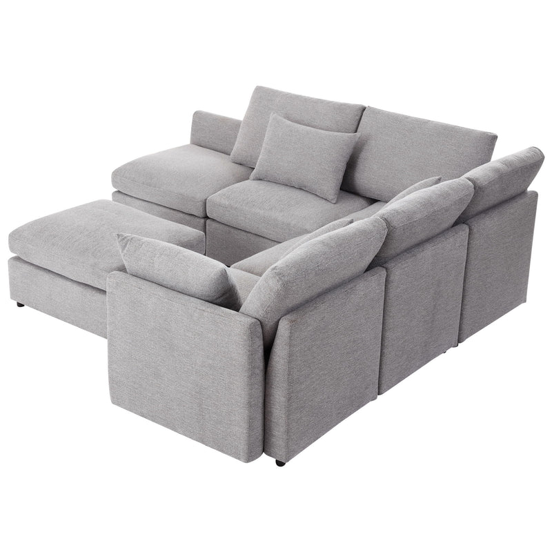 Sectional Sofa Modular U-Shaped With Ottoman & USB Ports