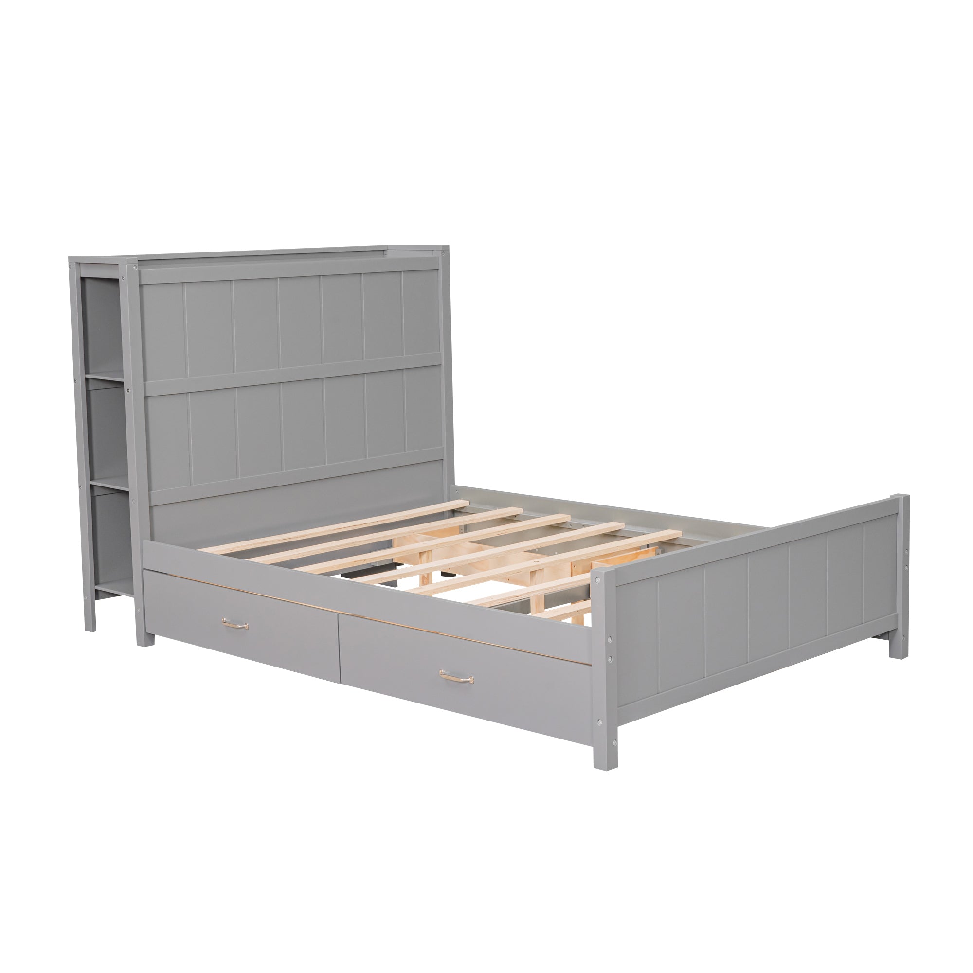 Full Size Platform Bed with Drawers and Storage Shelves, Gray - Atlantic Fine Furniture Melbourne FL