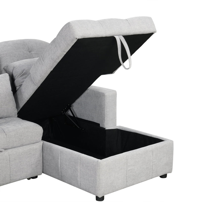 Oversized U-Shaped Versatile Sectional, Pull-Out Sofa Bed With Double Storage Chaise Lounges And 2 USB Ports For Living Room