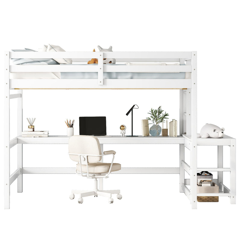 Loft Bed With Built-In Desk, Ladder Platform, Ladders, Guardrails