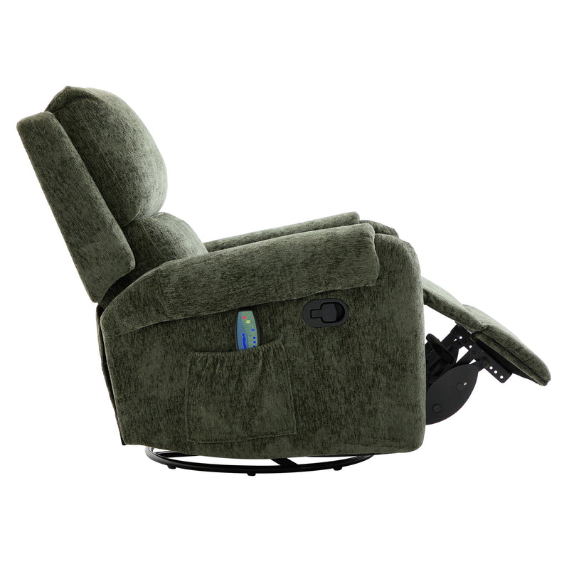 Manual Recliner Massage Chair With Swivel Rocker, 8 Massage Modes, Side Storage Pocket