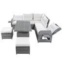 Outdoor Furniture Set Patio Rattan Furniture Set With Adjustable Table, Recliners With Extendable Side Tables And 2 Ottomans