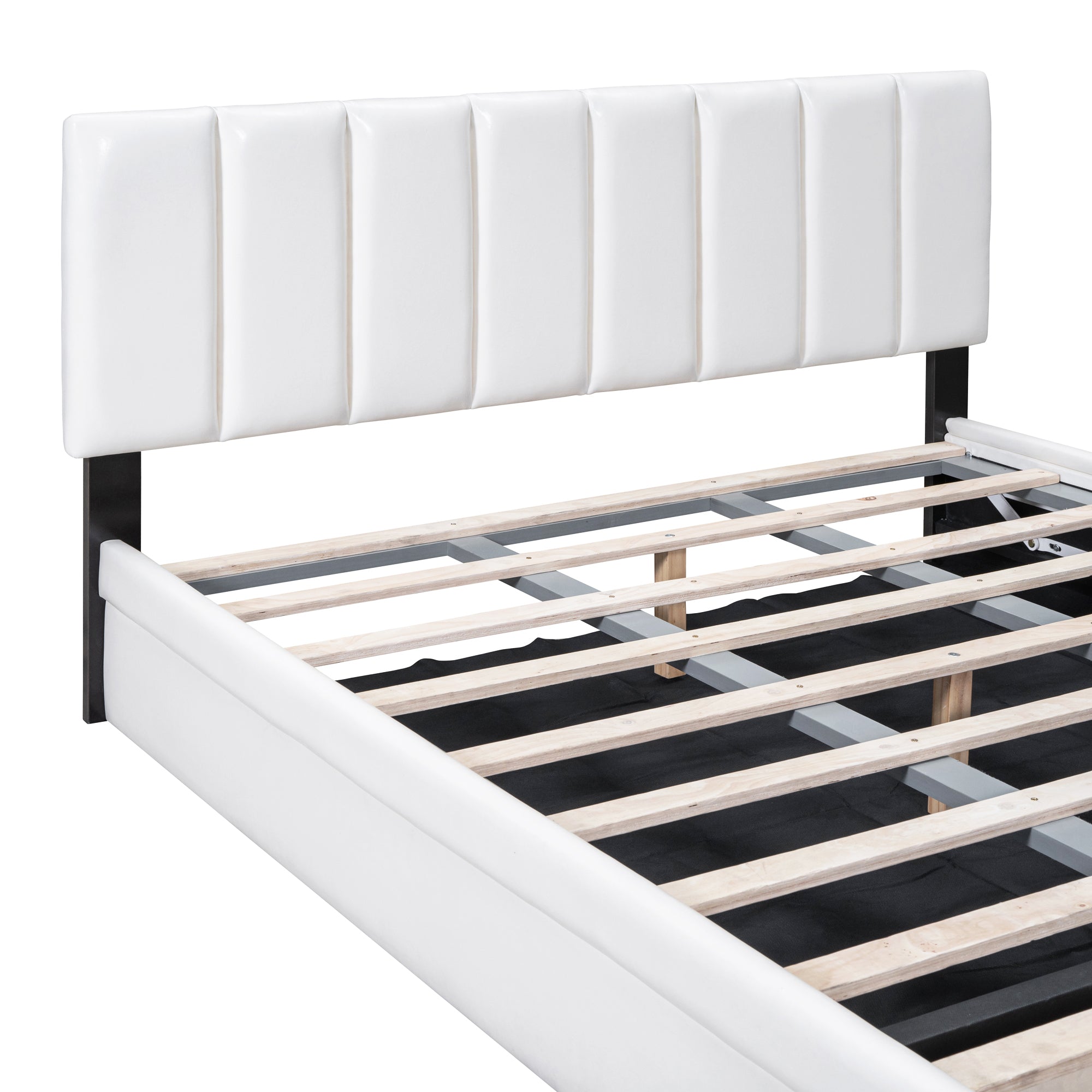 Queen Size Upholstered Bed with Hydraulic Storage System and Drawer, White - Atlantic Fine Furniture Melbourne FL