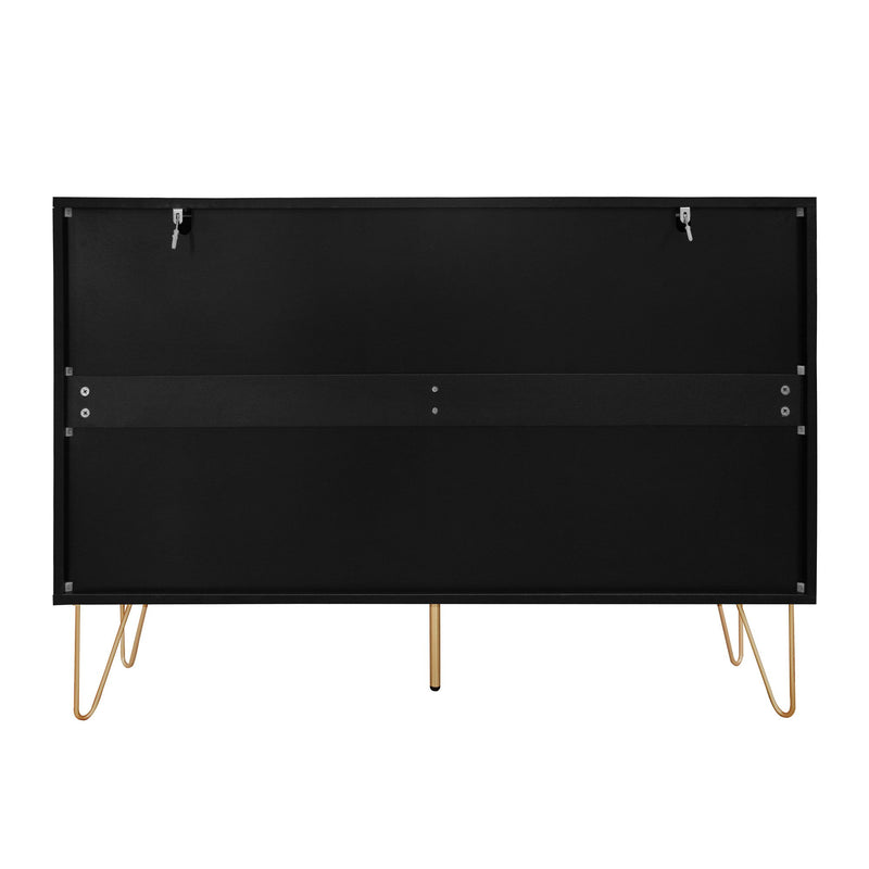 Modern 6 Drawer Dresser, Modern Dresser With Metal Handles, Storage Chest Of Drawer, Wide Dresser Drawer Organizers With Carving Design For Bedroom, Living Room, Hallway - Black