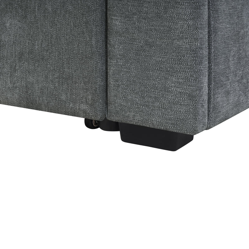 Convertible Sectional L-Shaped Sofa With Dual Pull-Out Sleepers, Flip-Top Table, USB Ports, Cup Holder & Storage