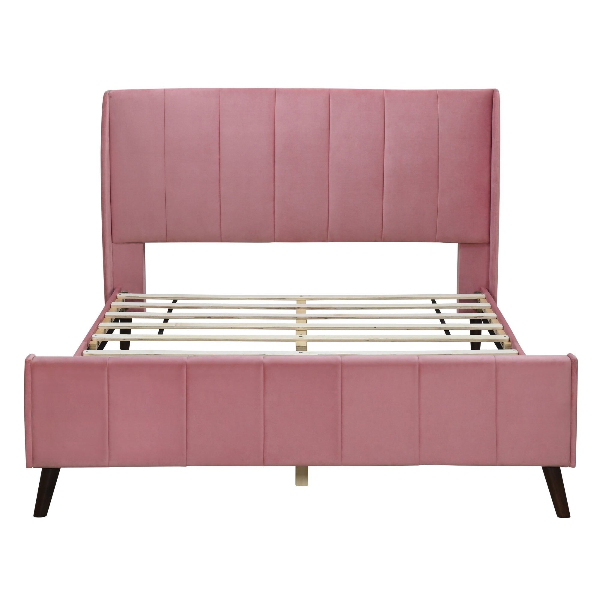 Queen Size Upholstered Platform Bed, Velvet, Pink - Atlantic Fine Furniture Melbourne FL