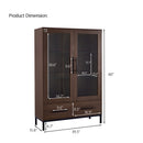 Modern Style Tall Display Cabinet With LED Lighting, Tempered Glass Door, 2 Drawers