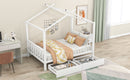 Full Size Metal House Platform Bed with Two Drawers,Headboard and Footboard,Roof Design,White