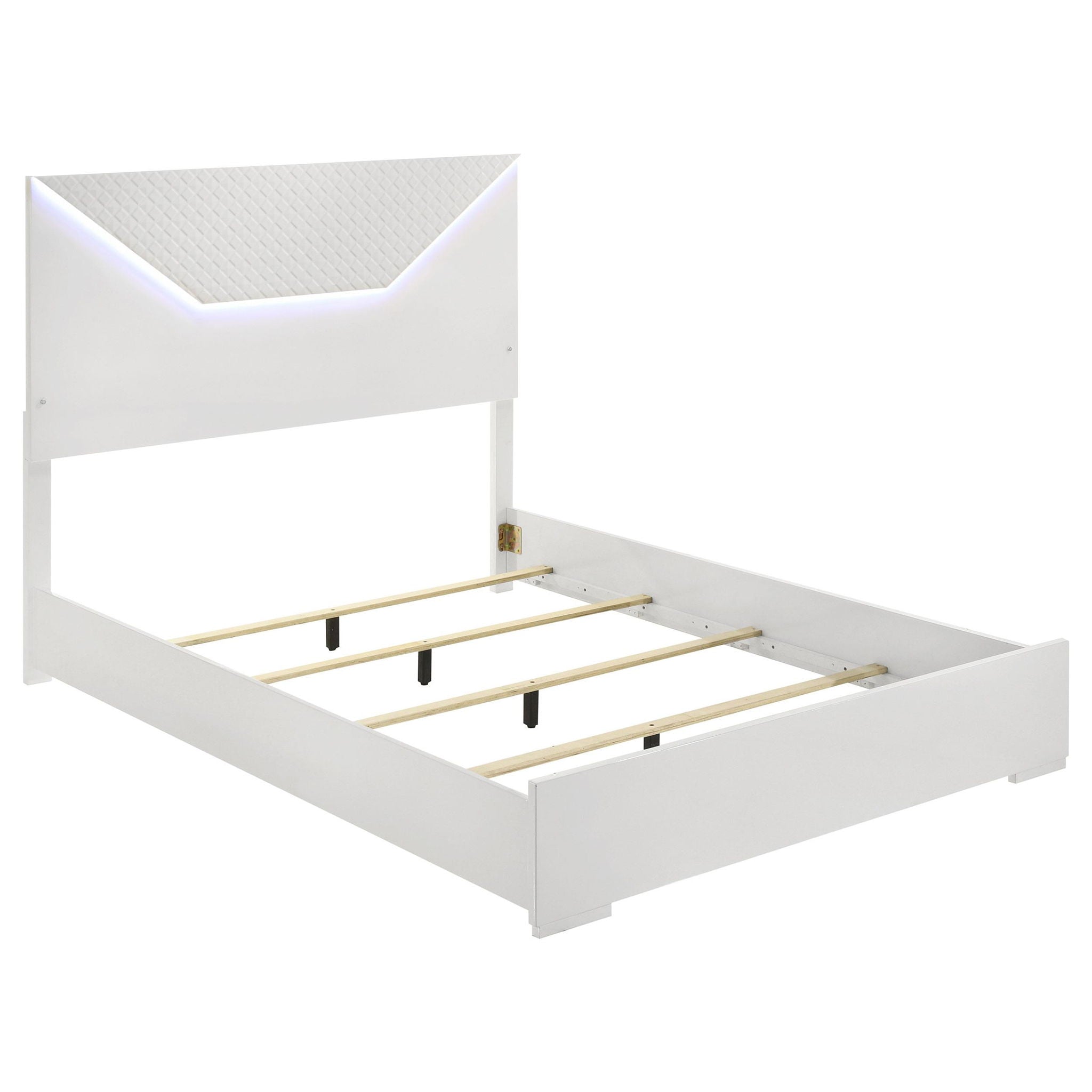 Ives Queen Panel Bed LED Headboard White High Gloss