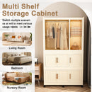 Portable Wardrobe Closet Storage Organizer With 9 Magnetic Doors - Cream White