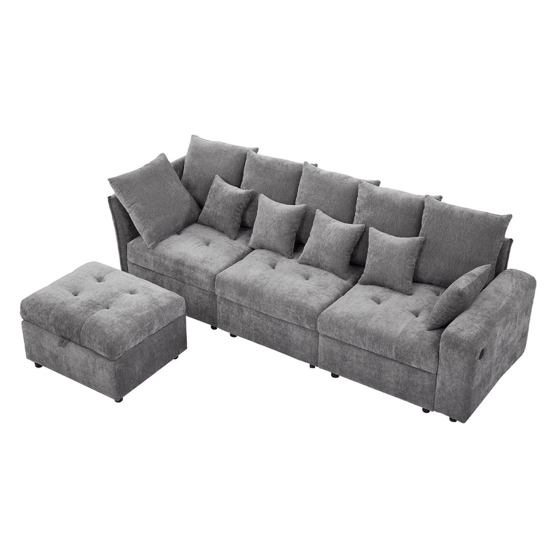 Sectional Sofa Modular Sofa Couch With Three USB Ports, A Removable Storage Ottoman And Five Back Pillows For Living Room