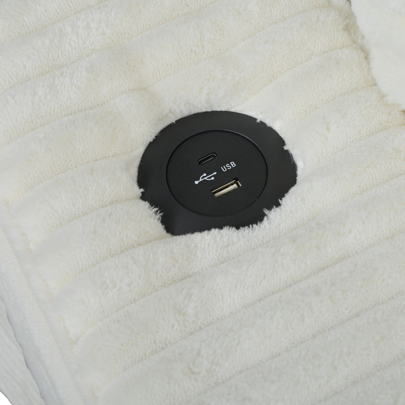Oversized Loveseat Chaise With 2 USB Ports, 2 Cup Holders And 2 Throw Pillows