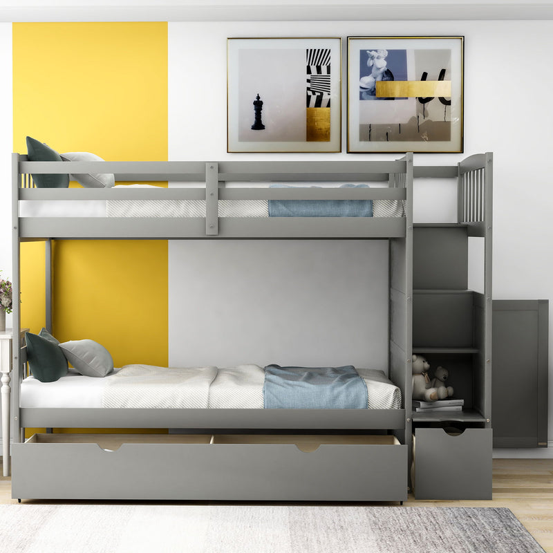 Bunk Bed, Convertible Bottom Bed, Storage Shelves And Drawers